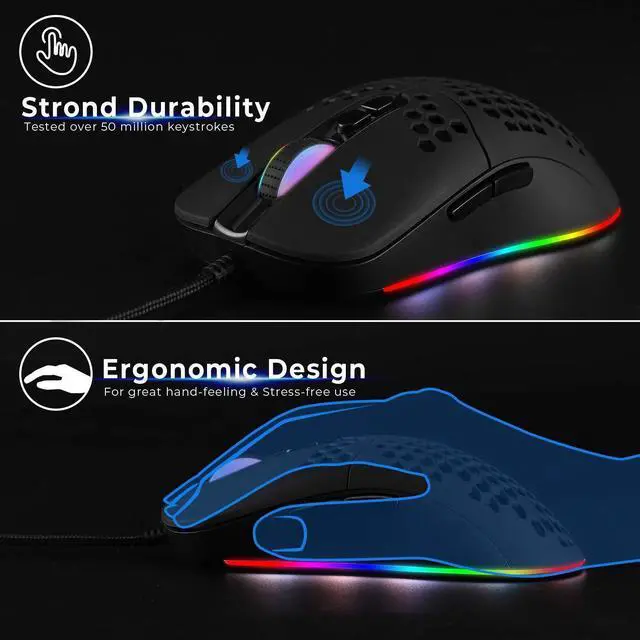 Alt view image 13 of 14 - Wired USB C Gaming Mice,Lightweight Honeycomb,7200DPI,Corded Mouse with RGB Backlit for Apple MacBook,Tablets,Computer or Laptops with Type C Port