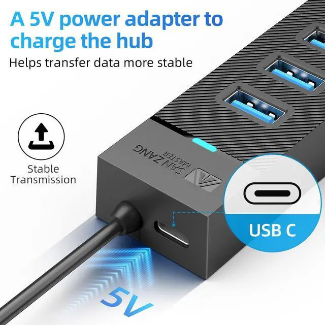 Alt view image 11 of 14 - 7 Ports USB Hub 3.0, USB 3.0 Hub, 5Gbps HighSpeed Data USB Extender for Laptop, USB Flash Drive, Mobile HDD, Printer, Camera, Keyboard, Mouse, Windows/XPS (1.6FT)50cm