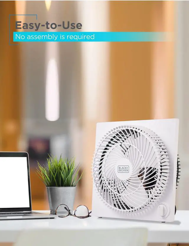 Alt view image 12 of 14 - 9-Inch Frameless Box Fan, Freestanding Desk Fan with 3-Speed Settings, Portable Fan for Home Office or Garage, BFB09W, White
