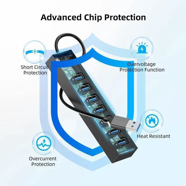 Alt view image 14 of 14 - 7 Ports USB Hub 3.0, USB 3.0 Hub, 5Gbps HighSpeed Data USB Extender for Laptop, USB Flash Drive, Mobile HDD, Printer, Camera, Keyboard, Mouse, Windows/XPS (1.6FT)50cm