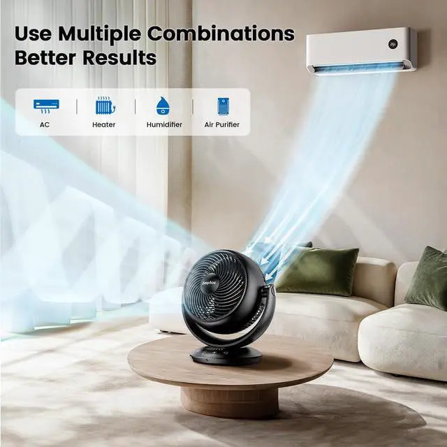 Alt view image 13 of 14 - Ultra Quiet Fans for Bedroom 25dB, 3D Auto Air Circulator Desk Fan with Remote, 90° Vertical+90° Oscillating Fan, Powerful Airflow, 12H Timer, 12 Inch Table Fan for Desk Bedroom Office Home