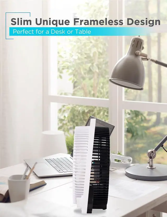 Alt view image 9 of 14 - 9-Inch Frameless Box Fan, Freestanding Desk Fan with 3-Speed Settings, Portable Fan for Home Office or Garage, BFB09W, White