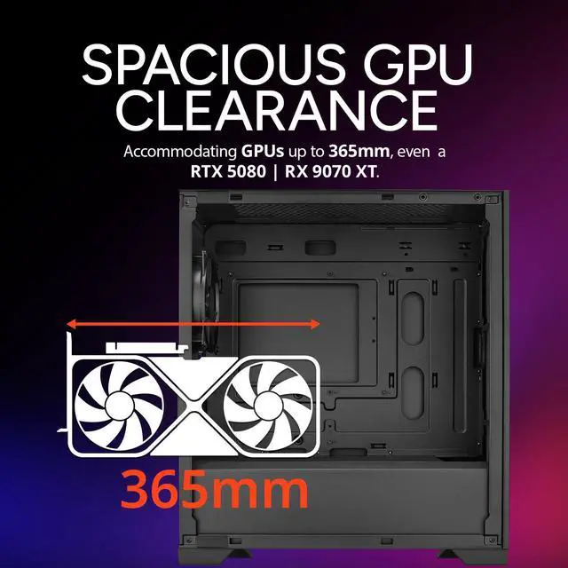 Alt view image 10 of 14 - 301 Lite Micro-ATX High Airflow Minimalist PC Case, 365mm GPU Max, Compatible RTX 5080|RX 7090 XT, 280mm AIO Max, Type C, Tempered Glass, 120mm PWM Fan, Intakes Grill