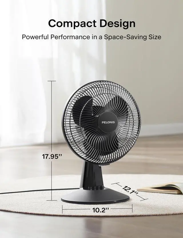 Alt view image 13 of 14 - Table Fan 12-Inch, 120° Oscillating Table Fan Small Portable Electric Plug-In Desk Fan with 3-Speeds, 126° Adjustable Tilt Head for Bedroom and Office Black