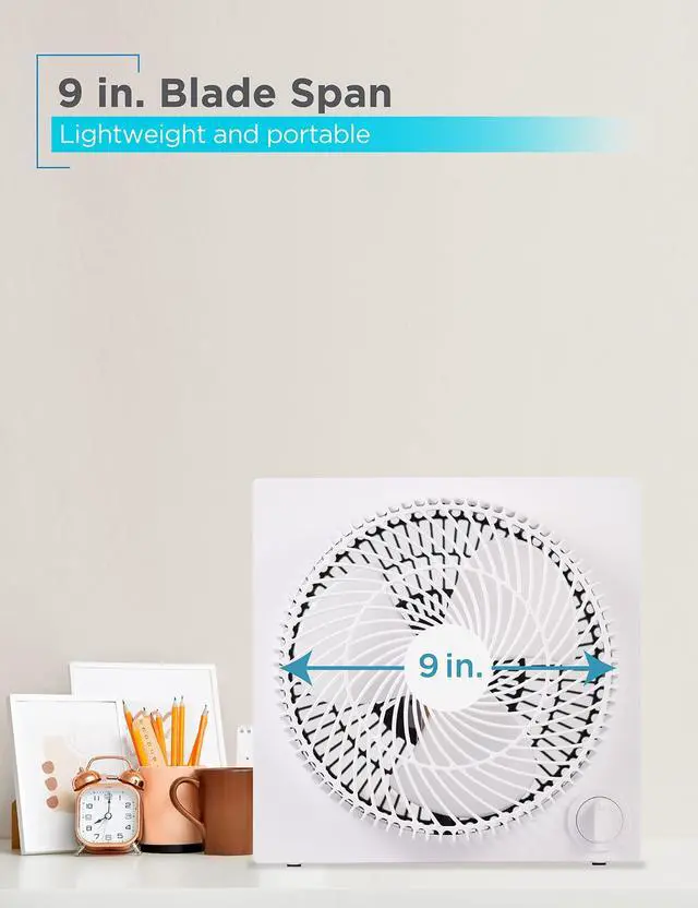 Alt view image 11 of 14 - 9-Inch Frameless Box Fan, Freestanding Desk Fan with 3-Speed Settings, Portable Fan for Home Office or Garage, BFB09W, White