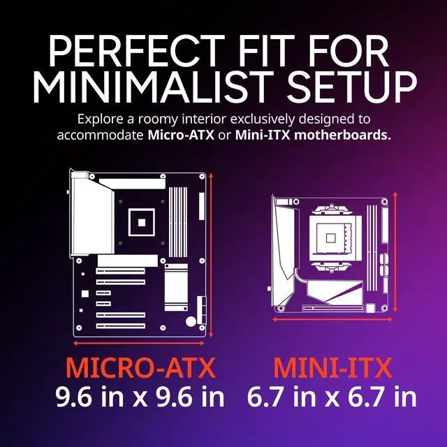 Alt view image 9 of 14 - 301 Lite Micro-ATX High Airflow Minimalist PC Case, 365mm GPU Max, Compatible RTX 5080|RX 7090 XT, 280mm AIO Max, Type C, Tempered Glass, 120mm PWM Fan, Intakes Grill