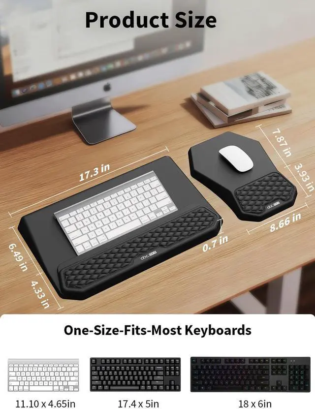 Alt view image 11 of 14 - 3-in-1 Ergonomic Keyboard Stand with Wrist Rest & Mouse Pad Set, Comfy Keyboard Riser Holder Soft Mousepad with Massage Design, Memory Foam and Non-Slip PU Base for Pain Relief, Black