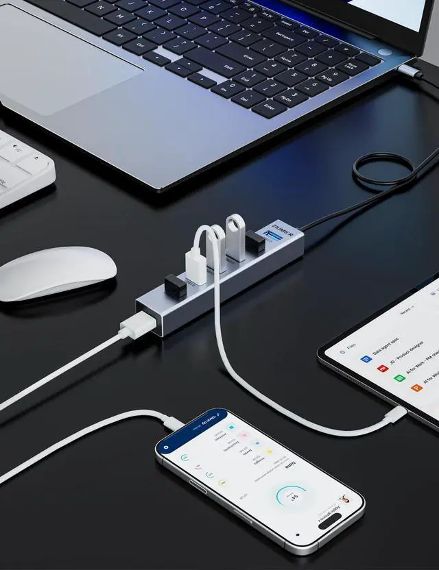 Alt view image 14 of 14 - USB C HUB,7 Port USB C to USB Hub,Aluminum Alloy USB 3.0 Data Port, 5Gbps USB Splitter Compatible for Laptop, MacBook, iPad, Surface Pro, XPS