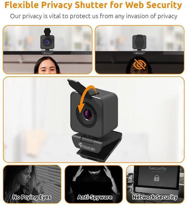 Alt view image 11 of 14 - 1080P HD Webcam with Built-in Noise-Cancelling Mic & Privacy Shutter Wide 90° Angle, Plug & Play USB Video Camera for Video Calls, Streaming, Home Office & Online Classes