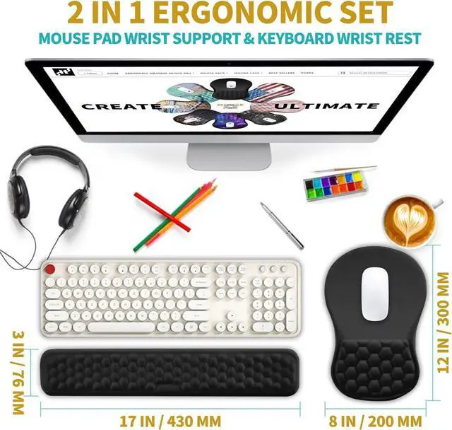 Alt view image 8 of 12 - 2 in 1 Ergonomic Mouse Pad Wrist Support & Wrist Rest for Computer Keyboard Set, with Relieve Carpal Tunnel Pain Massage Bulge and Full Memory Gel Design (2In1 Set, Black)