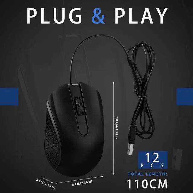 Alt view image 8 of 12 - 12 Pcs Wired Computer Mouse Bulk Cord USB Computer Mice Ergonomic Wired Mouse for Pcs, Computers, Laptops, Gaming Office Home Supplies(Black)