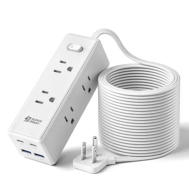 Alt view image 8 of 14 - 15 Ft Extension Cord with Multiple Outlets, Long Extension with 6 Outlets 4 USB Ports(2 USB C), Flat Plug Surge Protector Power Strip for Home, Office Supplies, Dorm Essentials