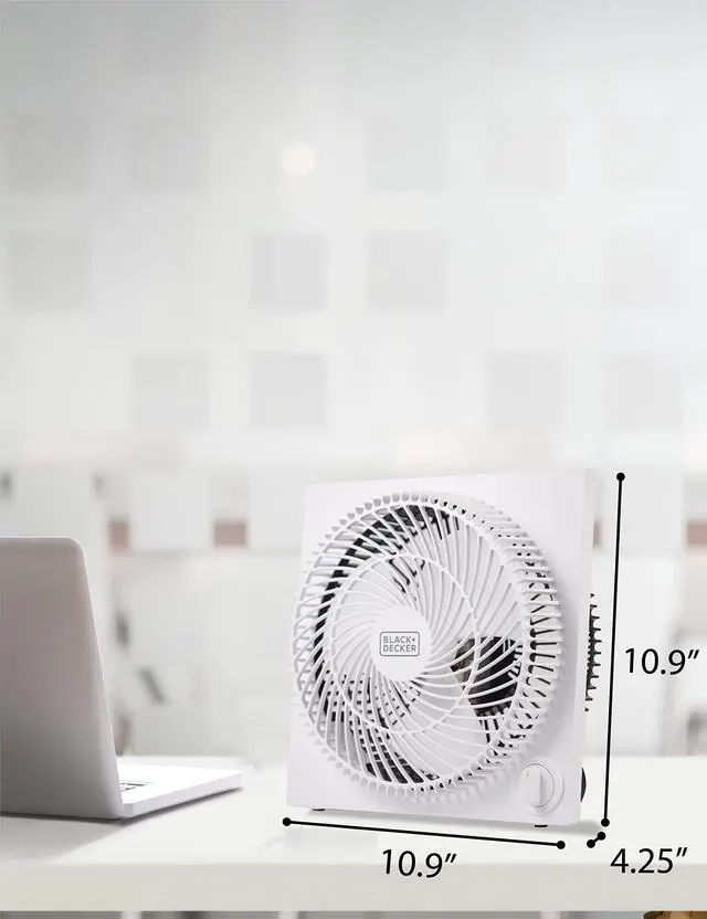 Alt view image 14 of 14 - 9-Inch Frameless Box Fan, Freestanding Desk Fan with 3-Speed Settings, Portable Fan for Home Office or Garage, BFB09W, White