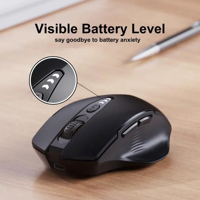 Alt view image 10 of 14 - Wireless Mouse,Upgraded 2.4GHz Rechargeable (Battery Level Visible) Ergonomic Computer Mouse,4 Levels DPI, Wireless Mice for Laptop Computer(Matte Black)