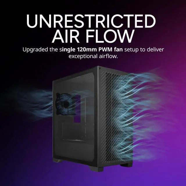 Alt view image 13 of 14 - 301 Lite Micro-ATX High Airflow Minimalist PC Case, 365mm GPU Max, Compatible RTX 5080|RX 7090 XT, 280mm AIO Max, Type C, Tempered Glass, 120mm PWM Fan, Intakes Grill