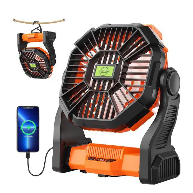 Alt view image 8 of 14 - Portable Fan Rechargeable Battery Powered Fan,270°Pivot Cordless Battery Operated Camping Fans with LED Light & Hook,USB Personal Fans Outdoor Camping Essentials for Tent Beach Travel Reading