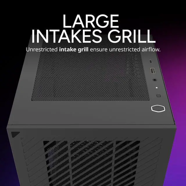Alt view image 14 of 14 - 301 Lite Micro-ATX High Airflow Minimalist PC Case, 365mm GPU Max, Compatible RTX 5080|RX 7090 XT, 280mm AIO Max, Type C, Tempered Glass, 120mm PWM Fan, Intakes Grill