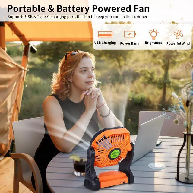 Alt view image 9 of 14 - Portable Fan Rechargeable Battery Powered Fan,270°Pivot Cordless Battery Operated Camping Fans with LED Light & Hook,USB Personal Fans Outdoor Camping Essentials for Tent Beach Travel Reading