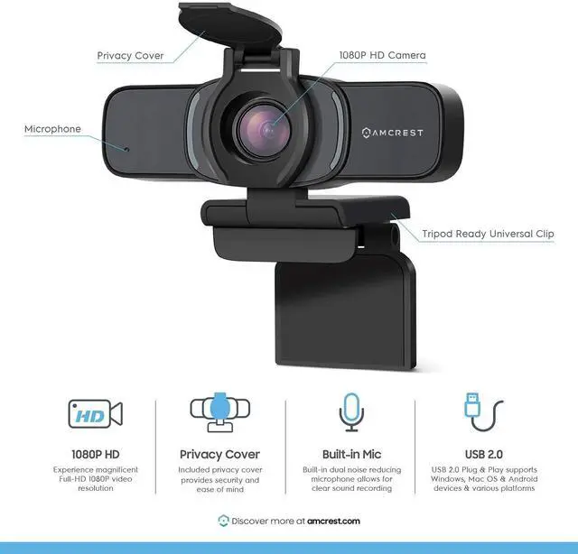 Alt view image 9 of 14 - 1080P Webcam with Microphone & Privacy Cover, Web Cam USB Camera, Computer HD Streaming Webcam for PC Desktop & Laptop w/Mic, Wide Angle Lens & Large Sensor for Superior Low Light (AWC201-B)