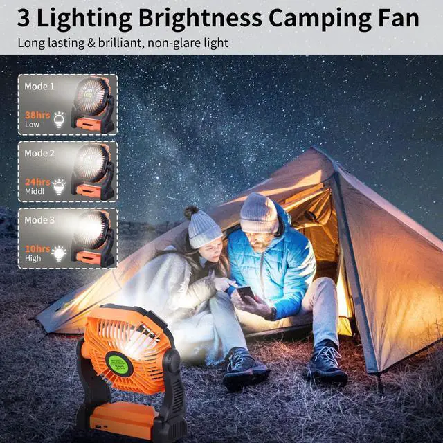 Alt view image 12 of 14 - Portable Fan Rechargeable Battery Powered Fan,270°Pivot Cordless Battery Operated Camping Fans with LED Light & Hook,USB Personal Fans Outdoor Camping Essentials for Tent Beach Travel Reading
