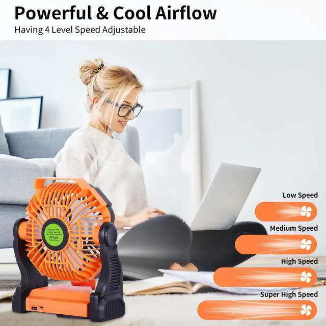 Alt view image 11 of 14 - Portable Fan Rechargeable Battery Powered Fan,270°Pivot Cordless Battery Operated Camping Fans with LED Light & Hook,USB Personal Fans Outdoor Camping Essentials for Tent Beach Travel Reading