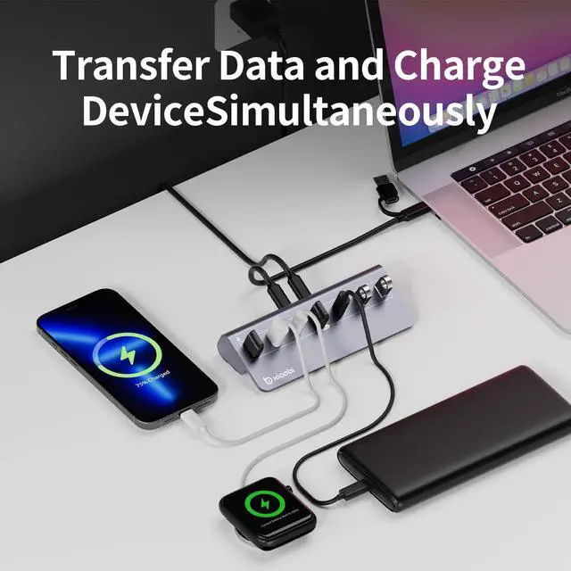 Alt view image 12 of 14 - USB C Hub,Powered USB Hub with 5V 3A Power Adapter, 10Gbps USB Splitter with 4 USB-A and 3 USB-C Ports, 7-Port Type C Multiport Adapter for MacBook Air/Pro, iPhone 16/15, Laptop and More