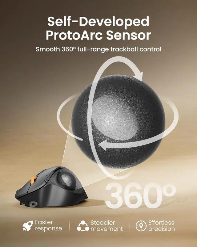 Alt view image 10 of 14 - Wireless Bluetooth Trackball Mouse, EM02 Two Adjustable Angle Ergonomic Rechargeable Computer Ball Mouse, 3 Device Connection, Thumb Control and Smooth Tracking for Laptop, PC, Mac-Gray