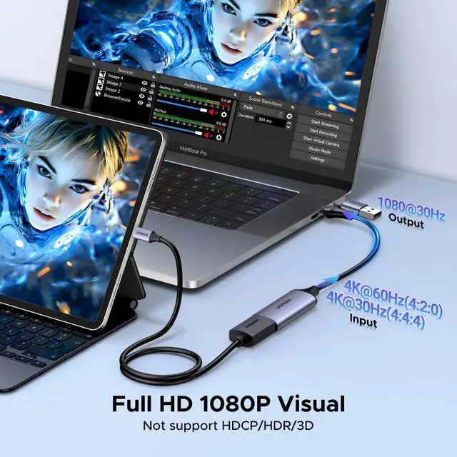 Alt view image 11 of 14 - Full HD 1080P Capture Card 4K HDMI to USB 2.0 HDMI Video Capture Card USB-A/USB-C Audio Recording for Gaming, Streaming, Teaching Compatible with Switch 2/Xbox/PS4/PS5/Camera