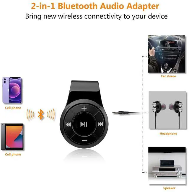 Alt view image 11 of 13 - Bluetooth Receiver/Car Kit, Clip Wireless Audio Receiver for Headphones car Audio,Wireless Adapter Support Hands-Free Calling,Bluetooth 5.0 Low Latency for Music(Glossy Black).
