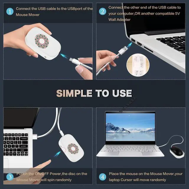 Alt view image 11 of 12 - Mouse Jiggler, Undetectable Mouse Mover Shaker Simulator for Computer Laptop Awakening, Keeps PC Active, No Software, Driver-Free with USB C to USB Adapter