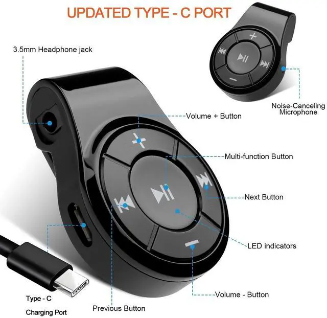 Alt view image 12 of 13 - Bluetooth Receiver/Car Kit, Clip Wireless Audio Receiver for Headphones car Audio,Wireless Adapter Support Hands-Free Calling,Bluetooth 5.0 Low Latency for Music(Glossy Black).