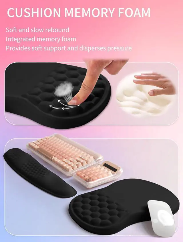 Alt view image 10 of 12 - 2in1 Combination, Wave Keyboard Wrist Rest and Ergonomic Curvature Mouse Pad Wrist Support for Relieve Wrist Pain, Filled with Soft Cushion Memory Foam, Black