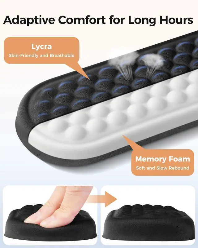 Alt view image 10 of 14 - Wrist Rest Set for Keyboard and Mouse, Ergonomic Wrist Support with Memory Foam, Silky Lycra Cover, Non-Slip Base, Helps Ease Wrist Pressure and Fatigue During Long Typing and Gaming Sessions (Black)