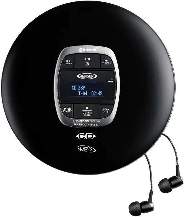 Alt view image 7 of 12 - Portable CD Player Bluetooth 5.0 for Car with FM Transmitter, MP3 CD Playback, 60 Sec- Anti-Skip, Bass Boost, Rechargeable CD Player, Stereo Sport Earbuds (Matte Black)