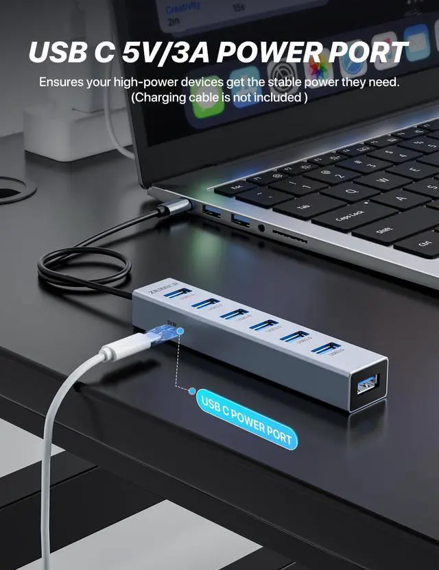 Alt view image 10 of 14 - USB C HUB,7 Port USB C to USB Hub,Aluminum Alloy USB 3.0 Data Port, 5Gbps USB Splitter Compatible for Laptop, MacBook, iPad, Surface Pro, XPS