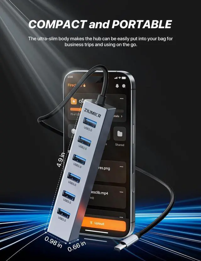 Alt view image 12 of 14 - USB C HUB,7 Port USB C to USB Hub,Aluminum Alloy USB 3.0 Data Port, 5Gbps USB Splitter Compatible for Laptop, MacBook, iPad, Surface Pro, XPS