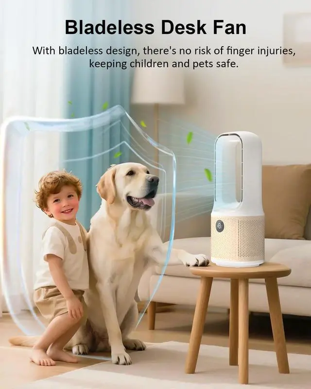 Alt view image 12 of 14 - Desk Fan, Small Quiet Bladeless Fan with 9 Speed Adjustment & 3 Light Modes, 14 Inch USB Rechargeable with 5000mAh Battery, 60° Oscillating Cooling Fans for Office, Living Room, Bedroom White