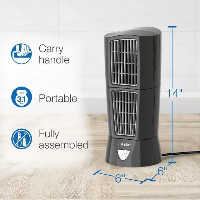 Alt view image 13 of 14 - Oscillating Platinum Desktop Wind Tower Fan, 3-Speeds, Compact, Portable with Handle for Office, Bedroom and Kitchen, 14", Black, 4916