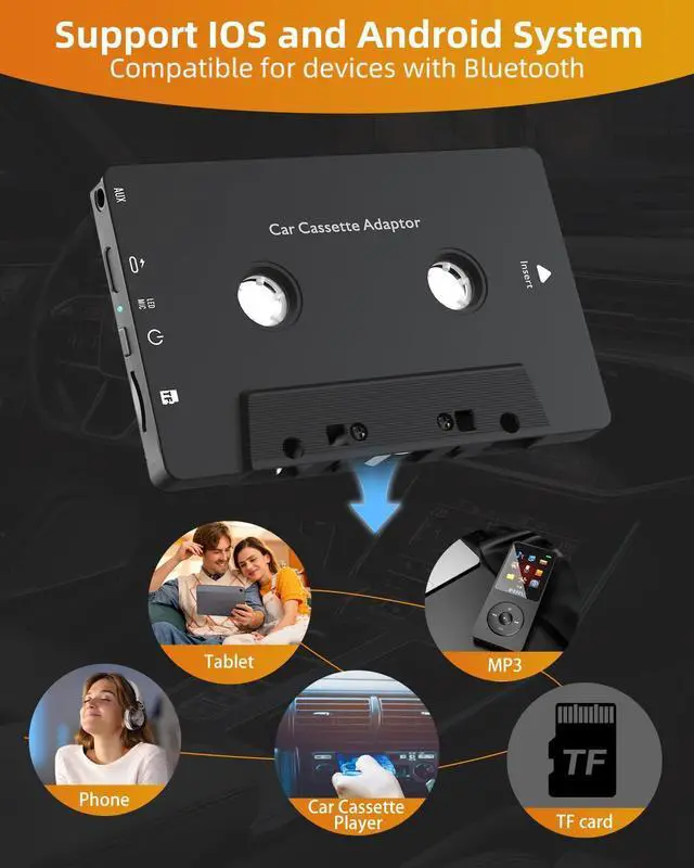 Alt view image 9 of 12 - Car Audio Bluetooth 5.1 Cassette Receiver, Cassette Bluetooth Adapter for Car Tape Player, Wireless Cassette Aux Adapter with Hands-Free Calling, Compatibility with Smartphones, Tablets, MP3, TF Card