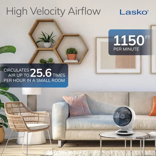 Alt view image 13 of 14 - Whirlwind Orbital Motion Air Circulator Table Fan, 3 Speeds, Timer, Dark Mode, Remote Control for Small and Medium Sized Rooms, White, A12557