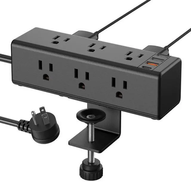 Alt view image 8 of 13 - Desk Clamp Power Strip with 9 Outlets, Desktop Edge Mount Surge Protector with USB-A and USB-C Ports, Widely Spaced Desk Outlet Fast Charging Station, 6 FT Flat Plug, Fit 1.6 inch Table.