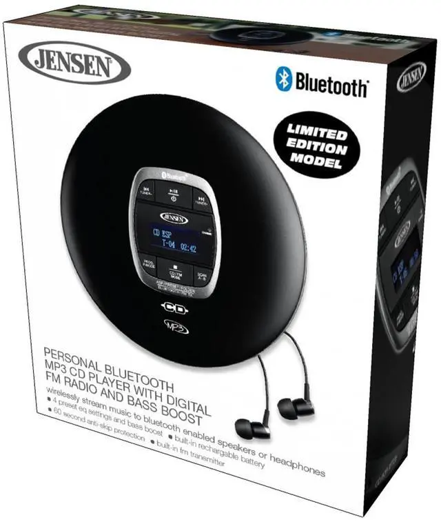 Alt view image 11 of 12 - Portable CD Player Bluetooth 5.0 for Car with FM Transmitter, MP3 CD Playback, 60 Sec- Anti-Skip, Bass Boost, Rechargeable CD Player, Stereo Sport Earbuds (Matte Black)