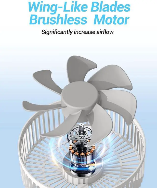 Alt view image 13 of 14 - Desk Fan, 8-Inch Oscillating Portable Fan Rechargeable, 24H Run, 90° Rotate Small Fan for Bedroom, 4 Speeds8H Timer Quiet Mini Travel Fan, Battery Powered USB Fans for OfficeHome, White