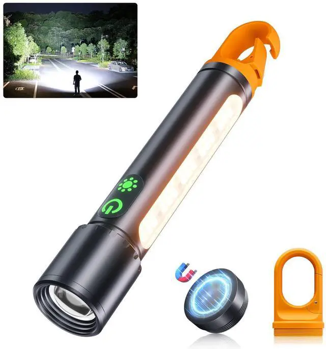 Alt view image 8 of 14 - Magnetic Flashlight Rechargeable,5000mAh Flashlights High Lumens with 9 Modes,Waterproof, Adjustable,Powerful Flash Light,Emergency Multi-Flashlights for Home,Car,Hiking,Camping (1, Black)