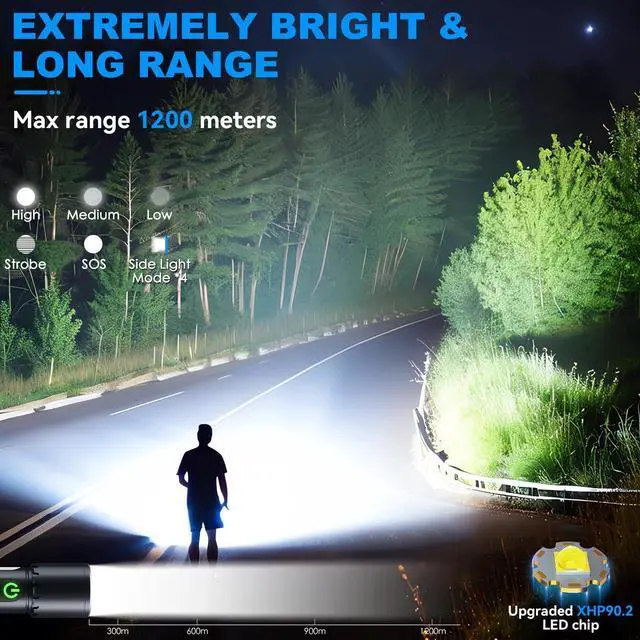 Alt view image 9 of 14 - Magnetic Flashlight Rechargeable,5000mAh Flashlights High Lumens with 9 Modes,Waterproof, Adjustable,Powerful Flash Light,Emergency Multi-Flashlights for Home,Car,Hiking,Camping (1, Black)