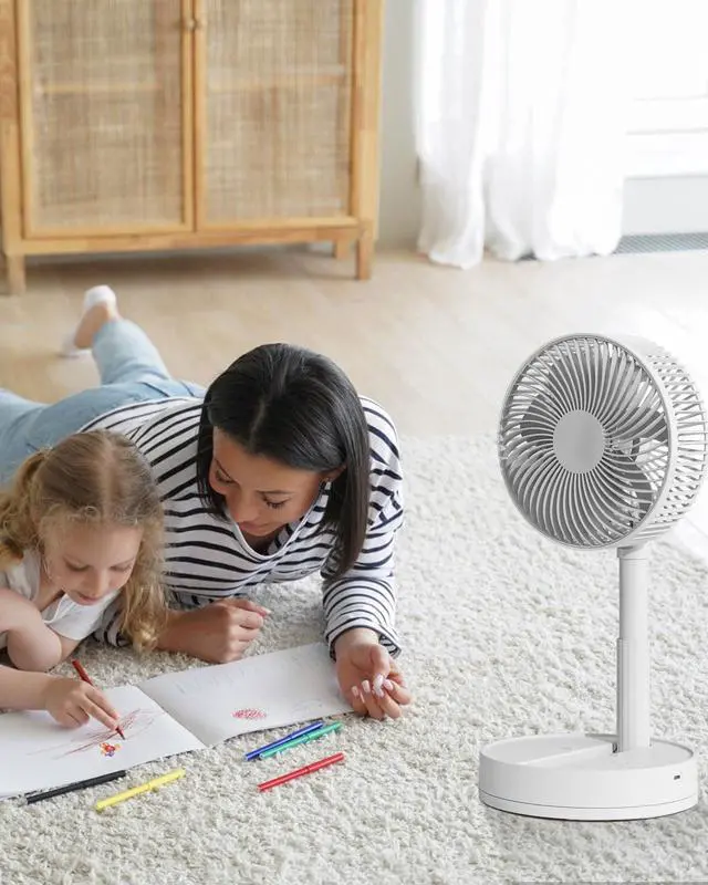Alt view image 14 of 14 - Desk Fan, 8-Inch Oscillating Portable Fan Rechargeable, 24H Run, 90° Rotate Small Fan for Bedroom, 4 Speeds8H Timer Quiet Mini Travel Fan, Battery Powered USB Fans for OfficeHome, White