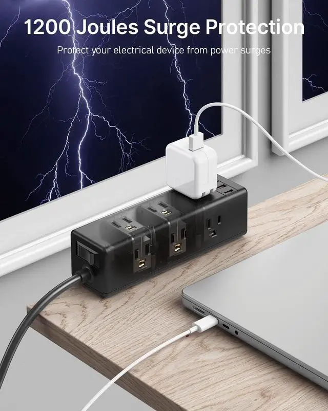 Alt view image 11 of 13 - Desk Clamp Power Strip with 9 Outlets, Desktop Edge Mount Surge Protector with USB-A and USB-C Ports, Widely Spaced Desk Outlet Fast Charging Station, 6 FT Flat Plug, Fit 1.6 inch Table.