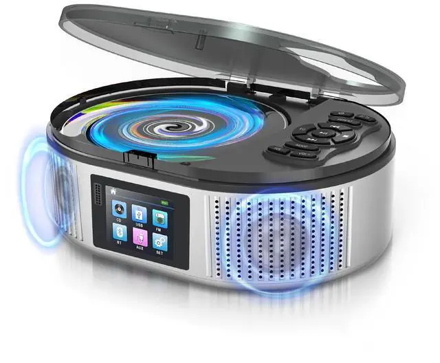 Alt view image 8 of 14 - Portable CD Player with Bluetooth and Dual Stereo Speakers, 4000mAh Rechargeable Desktop CD Player Portable for Home & Car, FM Radio, LCD Screen, AUX/USB/Headphone Jack Boombox Bluetooth CD Player