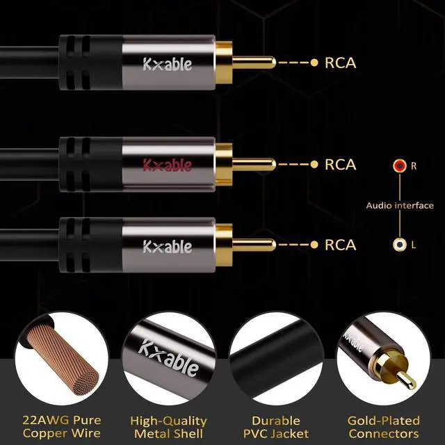 Alt view image 9 of 12 - RCA Y-Adapter Splitter Cable 25 Feet, 1 RCA Male to 2 RCA Male Stereo Audio Subwoofer Cable, Bi-Directional, for Home Theater, Hi-Fi System, Amplifier, Speaker, 24K Gold Plated, OD:5.0MM