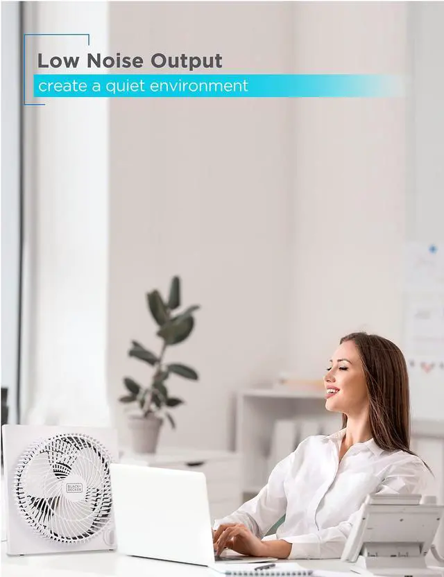 Alt view image 13 of 14 - 9-Inch Frameless Box Fan, Freestanding Desk Fan with 3-Speed Settings, Portable Fan for Home Office or Garage, BFB09W, White